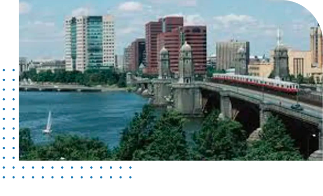 photo of Boston, MA landmark, the Charles River with T subway above