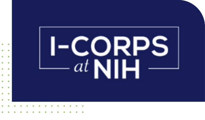I-Corps at NIH white text on top of navy blue background